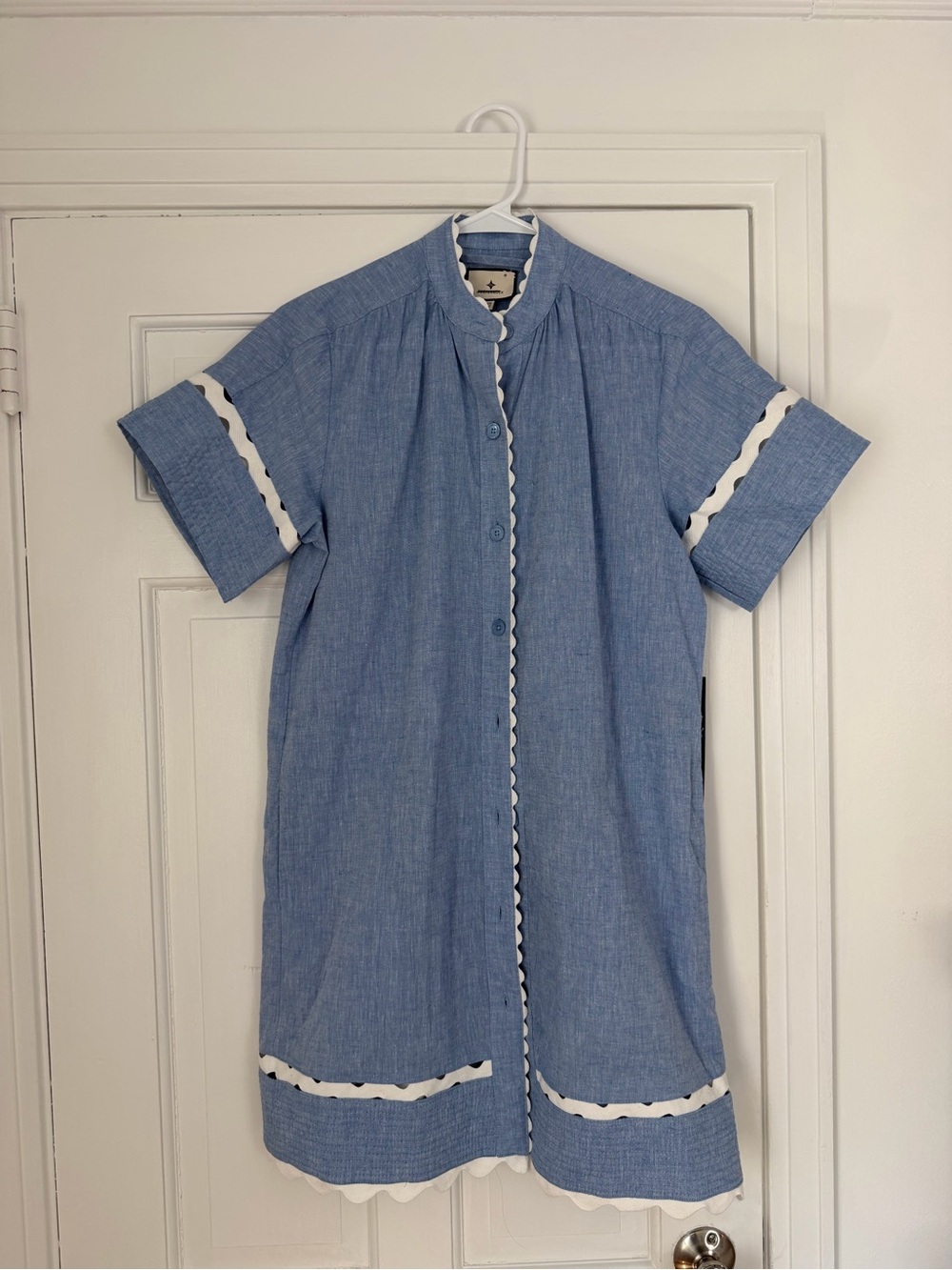 NWT Tuckernut Chambray Blue Button-Front Short Sleeve Tunic Dress XXS $228 - Picture 2 of 8